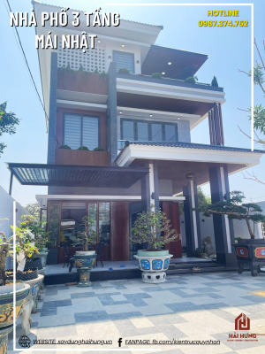 Kiến trúc tổng thể ngôi nhà phố mái Nhật 3 tầng