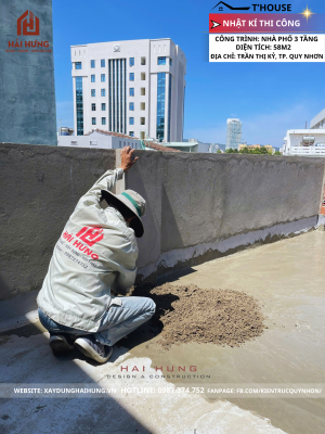 Công tác tô tường tiến độ thi công nhà phố 3 tầng tại TP. Quy Nhơn, Bình Định