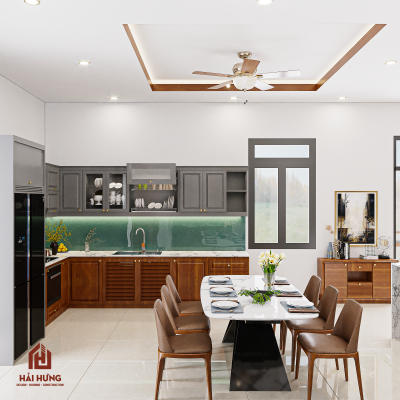 Mẫu thiết kế nội thất phòng ăn nhà phố tiện nghi chữ L