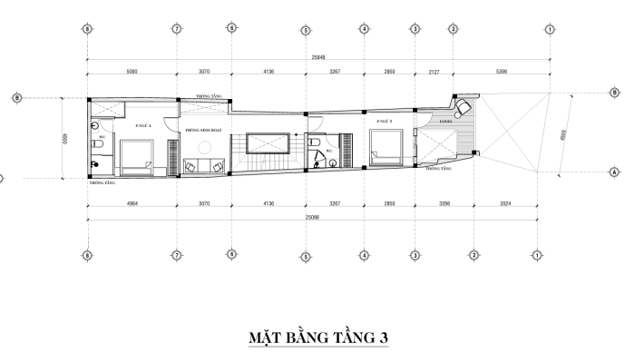 Chi tiết về mặt bằng các tầng nhà phố 4 tầng