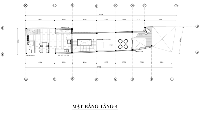 Chi tiết về mặt bằng các tầng nhà phố 4 tầng
