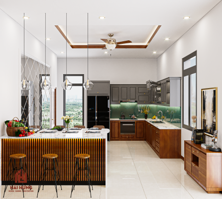 Phòng bếp mẫu nhà 2 tầng 4 phòng ngủ phong cách tân cổ điển