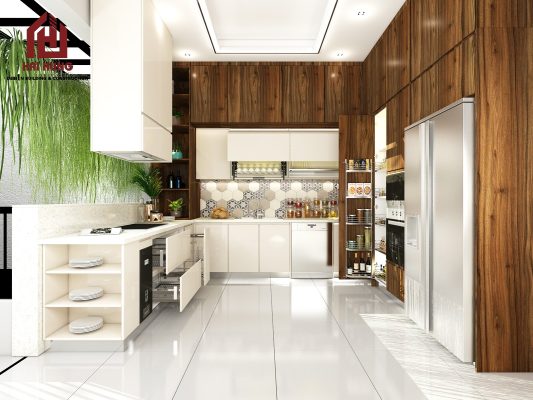 Mẫu thiết kế nội thất phòng ăn biệt thự hiện đại chữ U