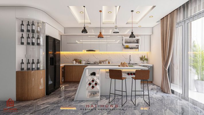 Mẫu thiết kế nội thất phòng ăn biệt thự hiện đại chữ I
