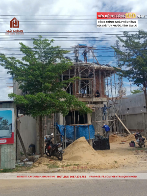 Mời mọi người cùng xem qua đầy đủ các hình ảnh về quá trình 100 ngày thi công nhà phố mái Nhật 2 tầng tại Tuy Phước, Gia Lai