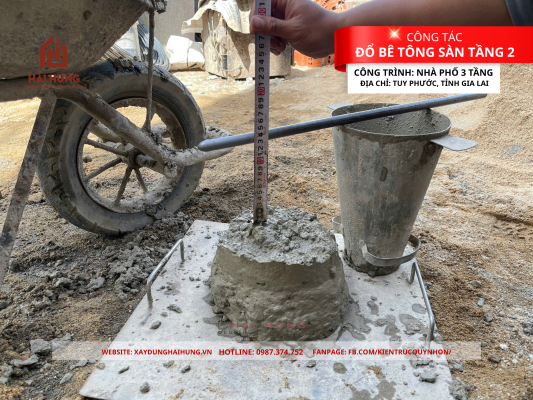 Thực hiện công tác đổ bê tông sàn tầng 2 nhà phố 3 tầng bằng bê tông thương phẩm tại Tuy Phước, Tỉnh Gia Lai