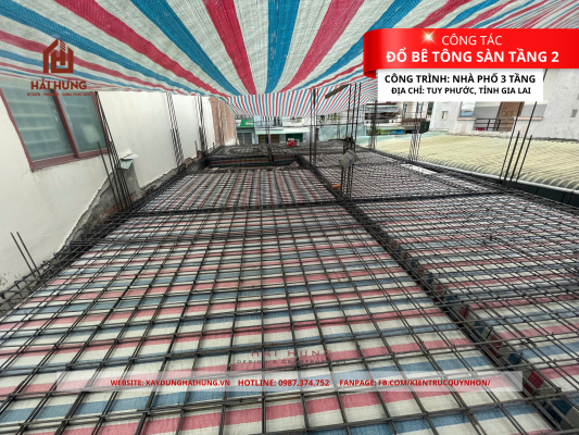 Chuẩn bị công tác đổ bê tông sàn tầng 2 nhà phố 3 tầng bằng bê tông thương phẩm tại Tuy Phước, Tỉnh Gia Lai