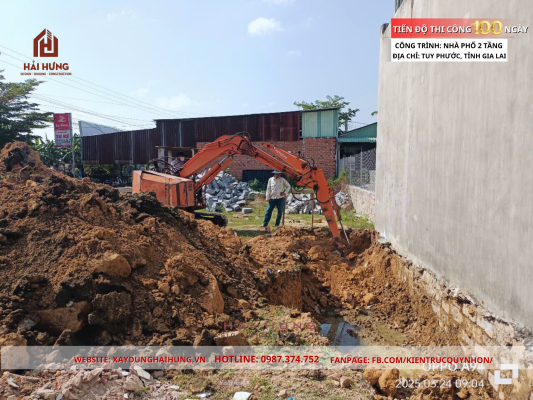 Mời mọi người cùng xem qua đầy đủ các hình ảnh về quá trình 100 ngày thi công nhà phố mái Nhật 2 tầng tại Tuy Phước, Gia Lai