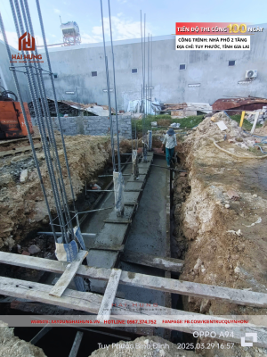 Mời mọi người cùng xem qua đầy đủ các hình ảnh về quá trình 100 ngày thi công nhà phố mái Nhật 2 tầng tại Tuy Phước, Gia Lai