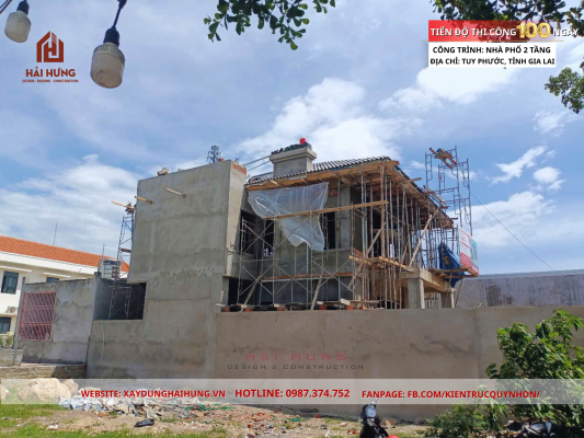 Mời mọi người cùng xem qua đầy đủ các hình ảnh về quá trình 100 ngày thi công nhà phố mái Nhật 2 tầng tại Tuy Phước, Gia Lai