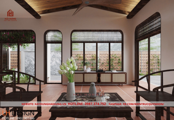 Thiết kế không gian mở và nội thất tối giản nhà vườn