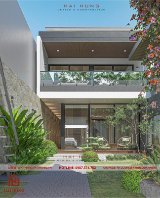 Mái ngói và hệ cửa kính của thiết kế villa mái nhật hiện đại 