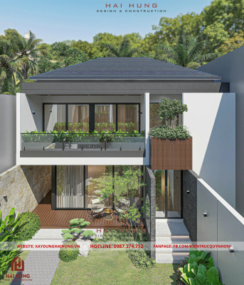 Mái ngói và hệ cửa kính của thiết kế villa mái nhật hiện đại 