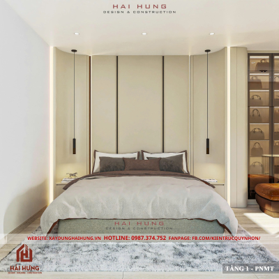 Phòng ngủ master và không gian riêng tư của thiết kế villa hiện đại mái nhật đẹp nhất 