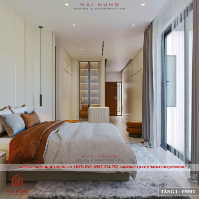 Phòng ngủ master và không gian riêng tư của thiết kế villa hiện đại mái nhật đẹp nhất 