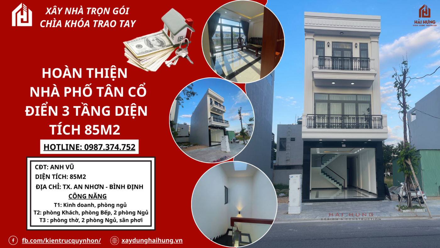 Hoàn Thiện Nhà Phố 5x17m2: Công Trình Nhà Phố Tân Cổ Điển Nhà Anh Vũ Tại An Nhơn, Bình Định