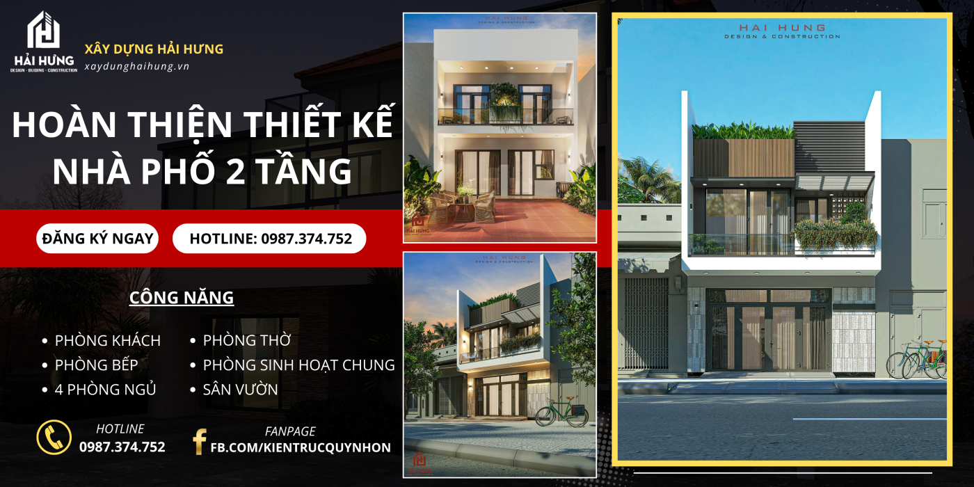 Hoàn thiện thiết kế nhà phố 2 tầng hiện đại TOP mẫu thiết kế “đỉnh của chóp” tại Bình Định – Ai xem cũng muốn xây ngay!