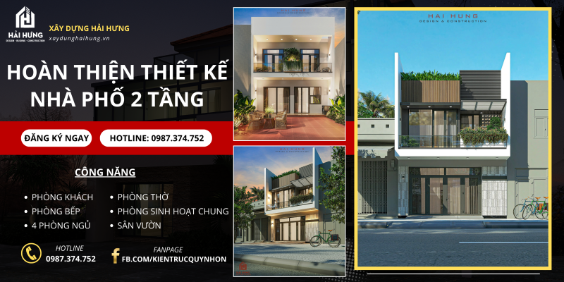 Hoàn thiện thiết kế nhà phố 2 tầng hiện đại TOP mẫu thiết kế “đỉnh của chóp” tại Bình Định – Ai xem cũng muốn xây ngay!