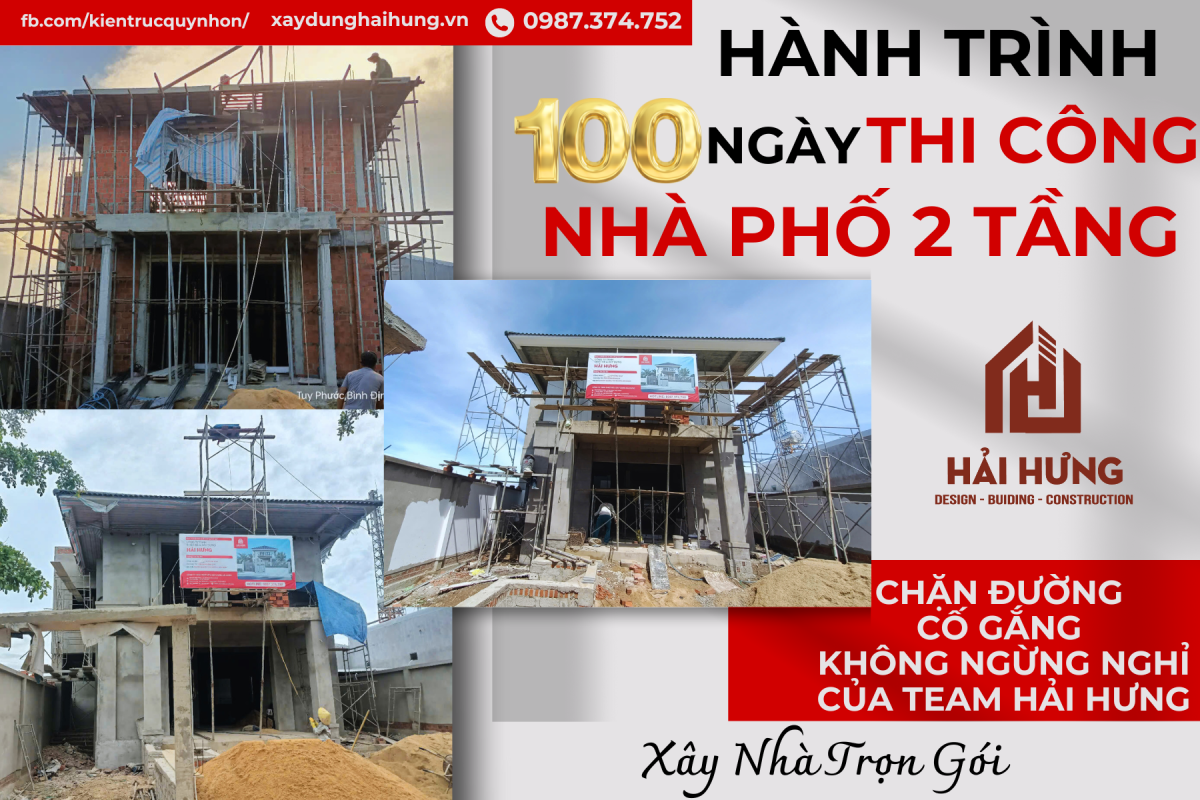 Hành trình xây nhà 100 ngày của Hải Hưng với dự án nhà phố mái Nhật 2 tầng tại Tuy Phước, Tỉnh Bình Định