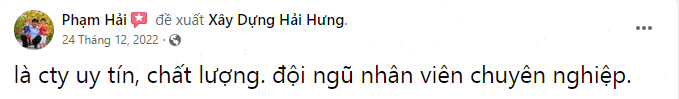 Ý kiến đánh giá từ chú Hải khách hàng Hải Hưng thân thiết 