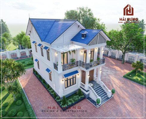 NGOẠI THẤT THIẾT KẾ BIỆT THỰ VƯỜN TÂN CỔ ĐIỂN 2 TẦNG 