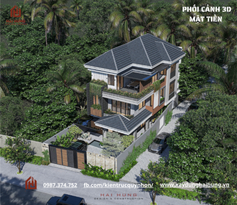 Kiến trúc sân vườn Kiến trúc Biệt Thự Vườn Mái Nhật 257 m2 tại TX. An Nhơn , Bình Định 