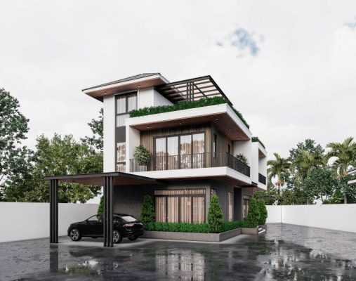 Mẫu nhà phố mái bằng có gara ô tô thông minh