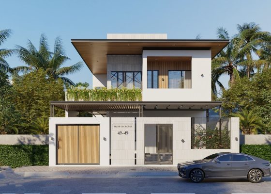 Mẫu nhà phố mái bằng có gara ô tô thông minh