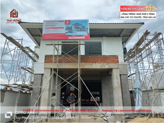 Mời mọi người cùng xem qua đầy đủ các hình ảnh về quá trình 100 ngày thi công nhà phố mái Nhật 2 tầng tại Tuy Phước, Gia Lai