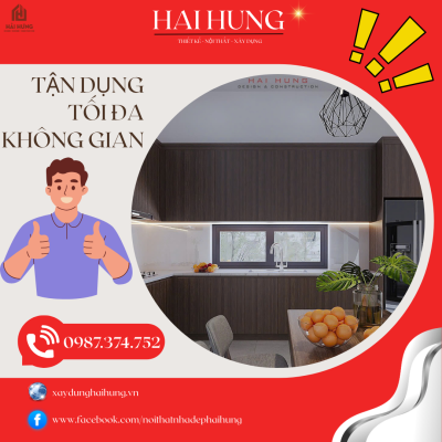 Tận dụng không gian lưu trữ tối ưu khi làm tủ bếp chạm trần