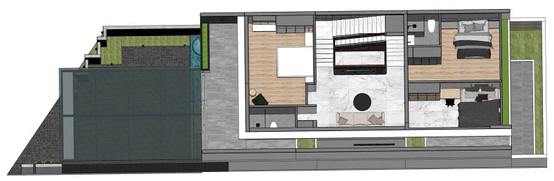 Mẫu bản vẽ thiết kế nhà phố hiện đại đẹp mới nhất , mặt bằng phối cảnh tầng 2.webp