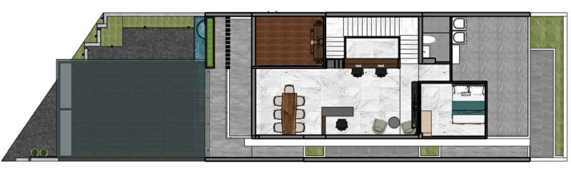 Mẫu bản vẽ thiết kế nhà phố hiện đại đẹp mới nhất , mặt bằng phối cảnh tầng 2.webp