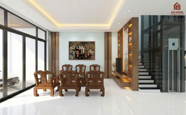 Phòng khách dự án xây nhà trọn gói Quy Nhơn