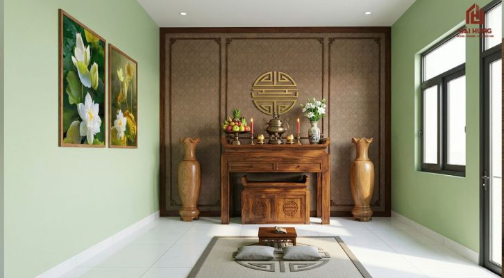 Phòng thờ dự án xây nhà trọn gói Quy Nhơn với mẫu nhà phố 3 tầng mới nhất 2026