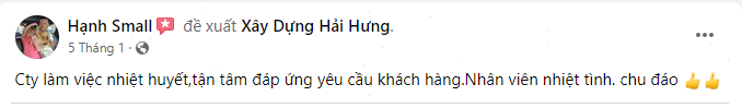 Ý kiến đánh giá từ chị Hạnh khách hàng Hải Hưng trong vòng 2 năm nay 
