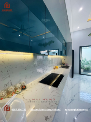 Hoàn thiện phòng bếp nhà phố tân cổ điển 3 tầng nhà anh Hải - chị Ngân