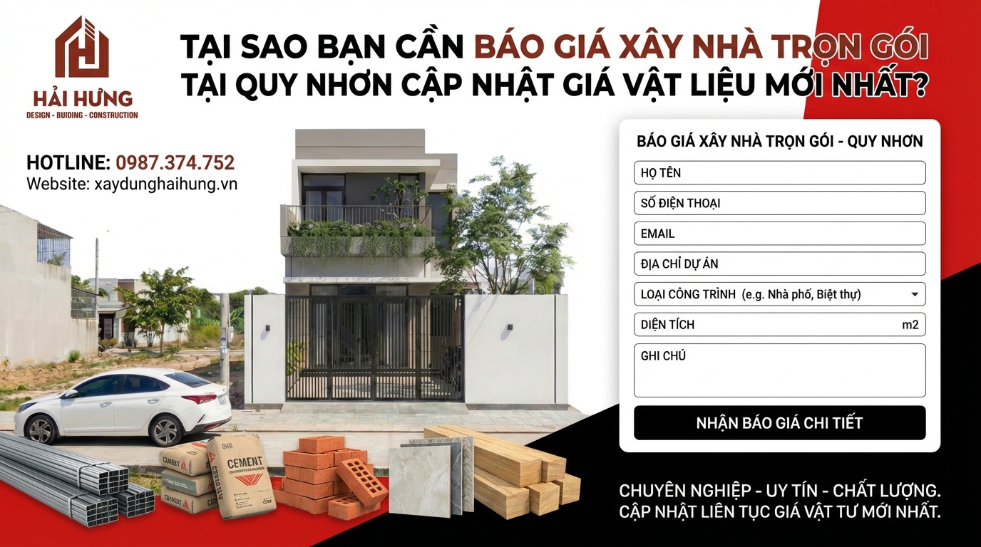 Báo giá xây nhà trọn gói Quy Nhơn cập nhật theo giá vật liệu mới nhất