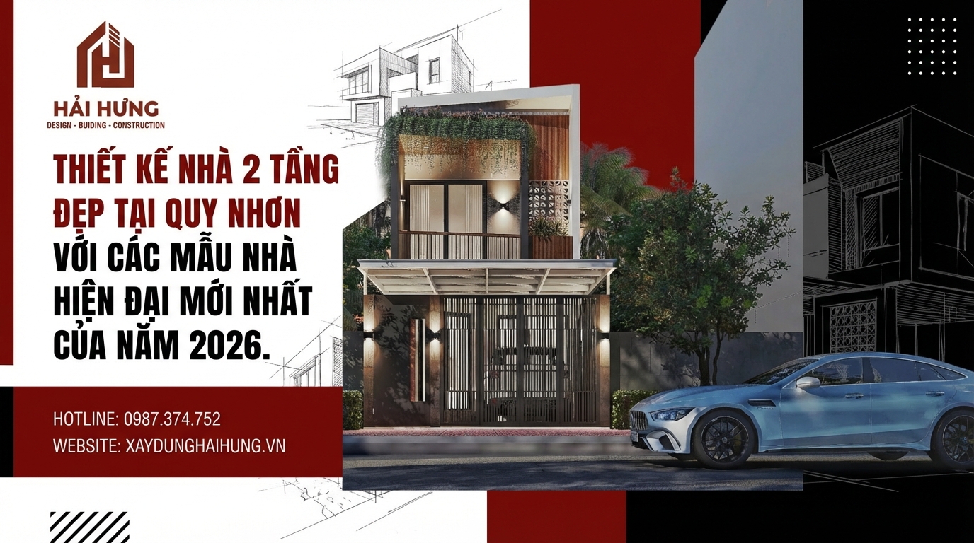 Thiết kế nhà đẹp 2 tầng Quy Nhơn với mẫu nhà hiện đại mới nhất 2026