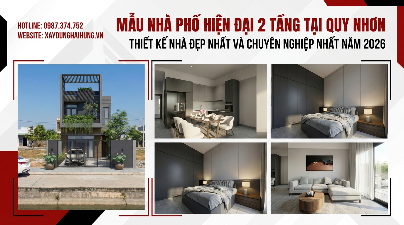 Mẫu nhà xây trọn gói tại Quy Nhơn nhà phố 2 tầng hiện đại