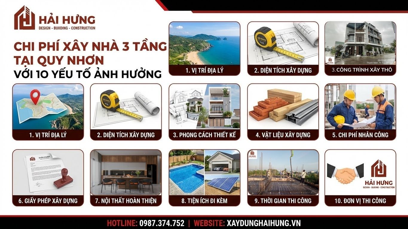 Chi phí xây nhà 3 tầng tại Quy Nhơn với 10 yếu tố ảnh hưởng