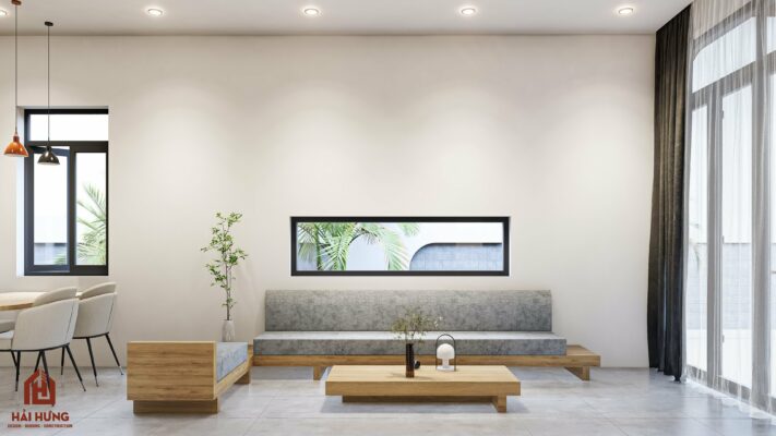 Phòng khách thiết kế nhà cấp 4 hiện đại