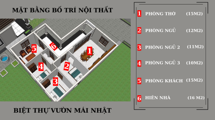 Thiết kế công năng nội thất biệt thự vườn mái Nhật