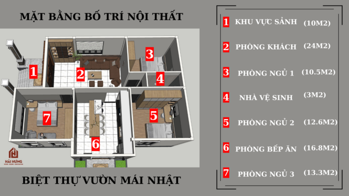 Thiết kế công năng nội thất biệt thự vườn mái Nhật