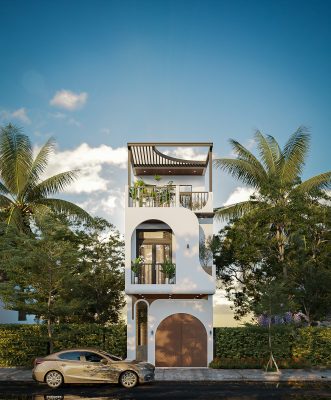 Mẫu nhà phố mái bằng kết hợp không gian xanh