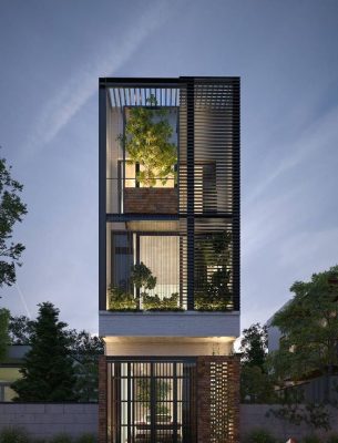 Mẫu nhà phố mái bằng tối giản, hiện đại