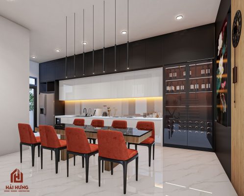 Thiết kế theo tông màu trung tính của nội thất phòng ăn hiện đại