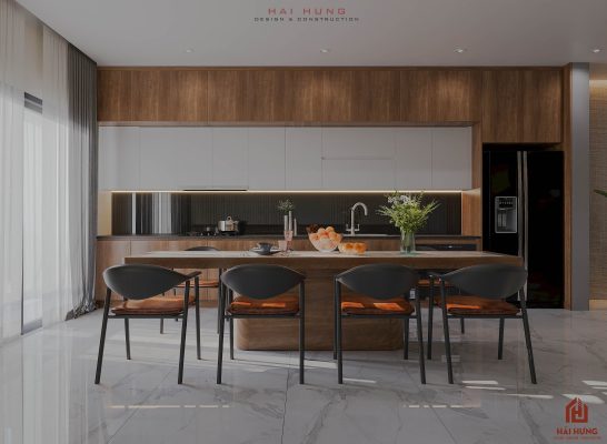 Sử dụng chất liệu gỗ công nghiệp cho nội thất phòng ăn hiện đại