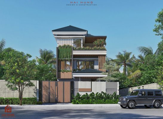 Mẫu biệt thự 2 tầng mái Nhật phong cách hiện đại của chủ đầu tư anh Thy: