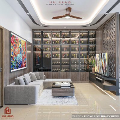 Phòng sinh hoạt chung – Nơi giữ lại sự kết nối trong nội thất nhà phố 3 tầng.webp