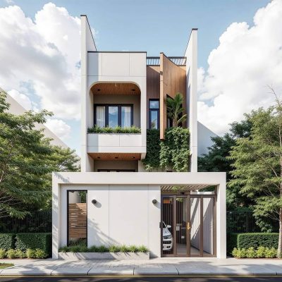 Mẫu 2: Nhà 2 tầng 5x20 có sân trước và ban công rộng.webp